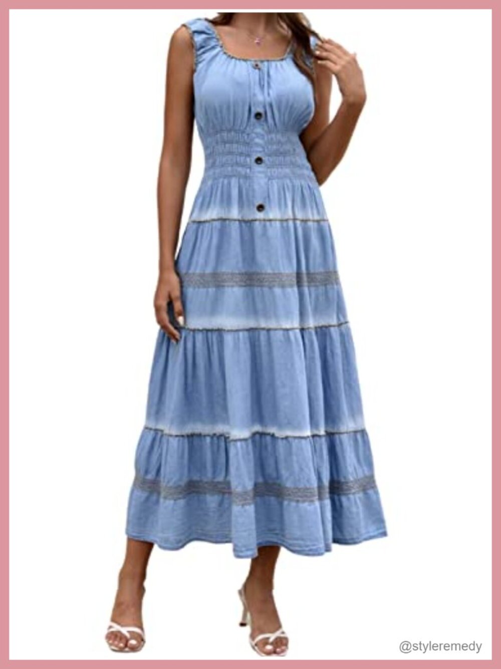 DREFBUFY Womens Denim Maxi Dress Sleeveless Summer Casual Cotton Boho Flowy